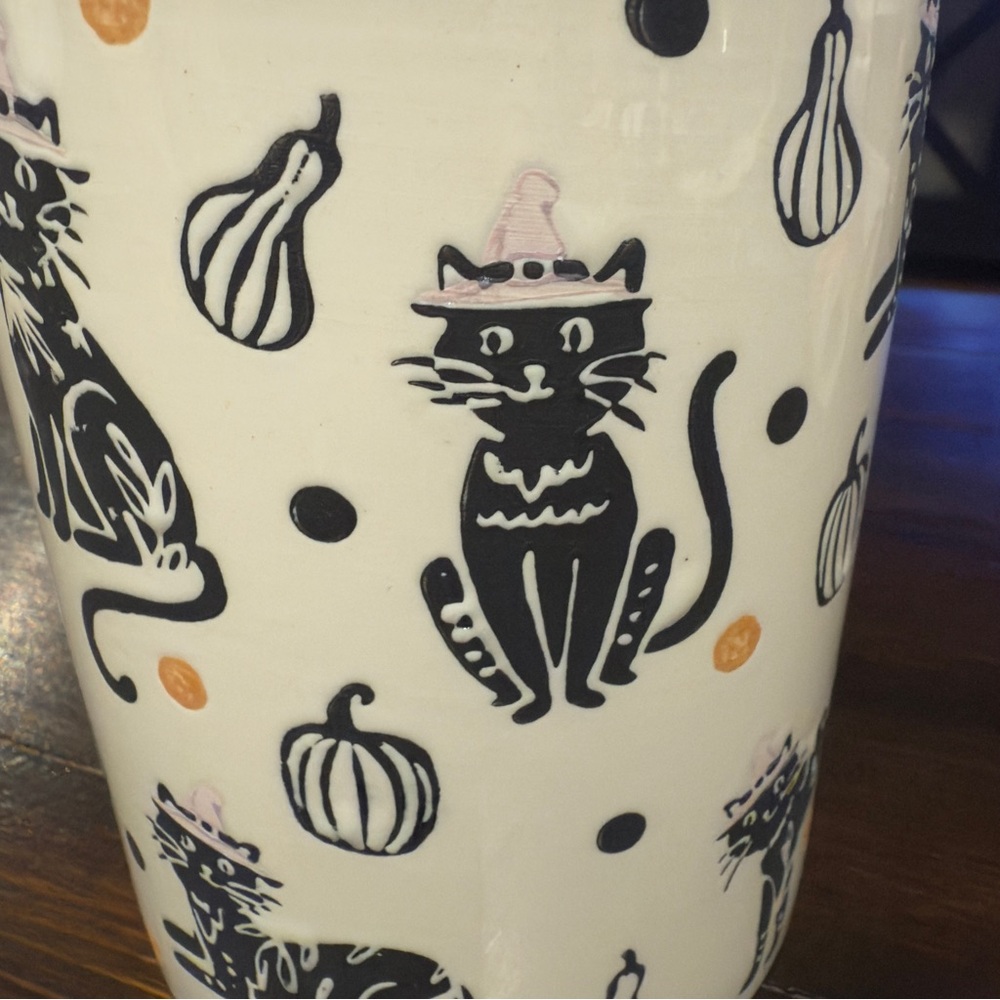 Potter’s Studio Black Cat Halloween Pumpkin 6” Canister Wood Lid Treat Jar New - Picture 4 of 7
